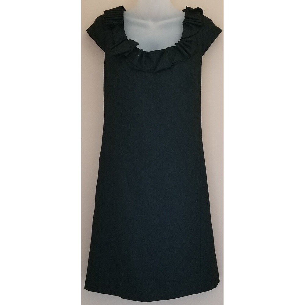 J. CREW Dress Womens 2 Black Wool Ruffle Collar Sheath Cap Sleeve 17775